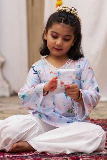 Funny Bones Clothings_Blue Silk Ocean Whisper Print Kurta And Sharara Set _Online_at_Aza_Fashions