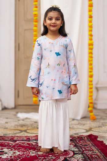 Funny Bones Clothings Ocean Whisper Print Kurta & Sharara Set 