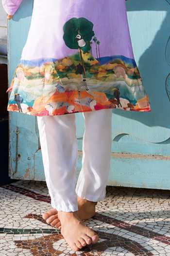 Funny Bones Clothings_Purple Silk Horizon Border Embroidered Kurta Set _Online_at_Aza_Fashions