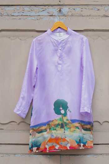 Buy_Funny Bones Clothings_Purple Silk Horizon Border Embroidered Kurta Set _Online_at_Aza_Fashions