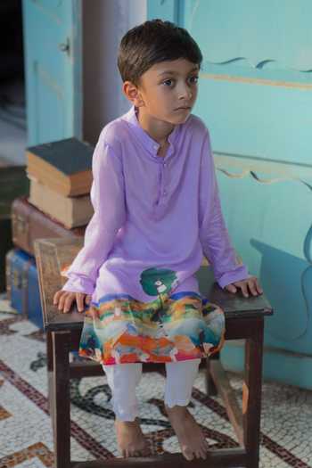 Shop_Funny Bones Clothings_Purple Silk Horizon Border Embroidered Kurta Set _Online_at_Aza_Fashions