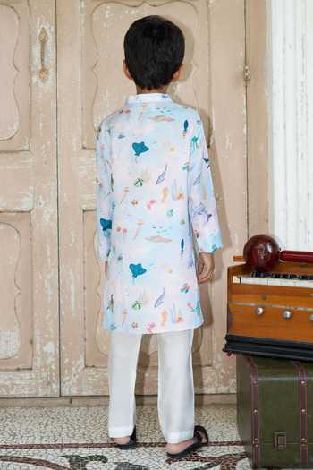 Funny Bones Clothings Ocean Whisper Print Kurta Set 