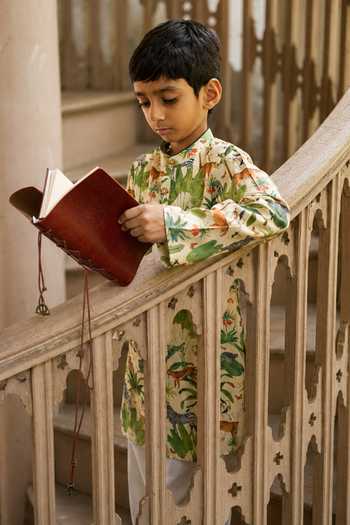 Shop Funny Bones Clothings Cream Silk The Naturalist Printed Kurta Set Online at Aza Fashions Shop_Funny Bones Clothings_Cream Silk The Naturalist Printed Kurta Set _Online_at_Aza_Fashions