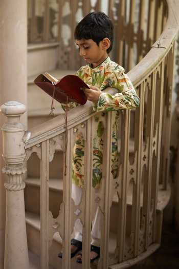 Funny Bones Clothings Cream Silk The Naturalist Printed Kurta Set at Aza Fashions Funny Bones Clothings_Cream Silk The Naturalist Printed Kurta Set _at_Aza_Fashions