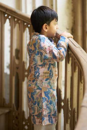 Funny Bones Clothings Multi Color Linen The Voyagers Printed Kurta Set at Aza Fashions Funny Bones Clothings_Multi Color Linen The Voyagers Printed Kurta Set _at_Aza_Fashions