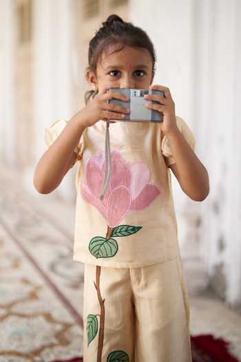 Funny Bones Clothings Beige Silk Magnolia Garden Embroidered Top And Pant Set Online at Aza Fashions Funny Bones Clothings_Beige Silk Magnolia Garden Embroidered Top And Pant Set _Online_at_Aza_Fashions