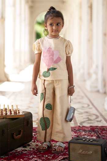 Buy Funny Bones Clothings Beige Silk Magnolia Garden Embroidered Top And Pant Set Online at Aza Fashions Buy_Funny Bones Clothings_Beige Silk Magnolia Garden Embroidered Top And Pant Set _Online_at_Aza_Fashions