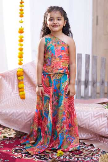 Shop_Funny Bones Clothings_Multi Color Silk Rang Mahal Top And Skirt Set _Online_at_Aza_Fashions