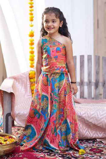 Funny Bones Clothings Rang Mahal Silk Top & Skirt Set 