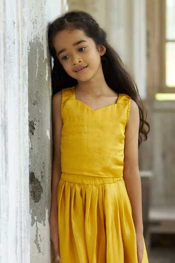 Funny Bones Clothings Yellow Silk Golden Savanna Top And Skirt Set Online at Aza Fashions Funny Bones Clothings_Yellow Silk Golden Savanna Top And Skirt Set _Online_at_Aza_Fashions