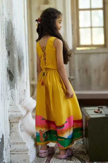 Funny Bones Clothings Yellow Silk Golden Savanna Top And Skirt Set at Aza Fashions Funny Bones Clothings_Yellow Silk Golden Savanna Top And Skirt Set _at_Aza_Fashions