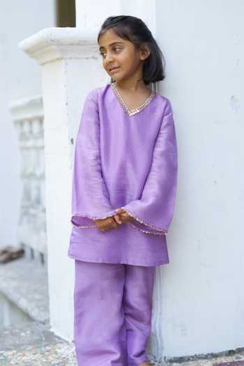 Funny Bones Clothings_Purple Silk Ragas Pure Kurta And Palazzo Set _Online_at_Aza_Fashions
