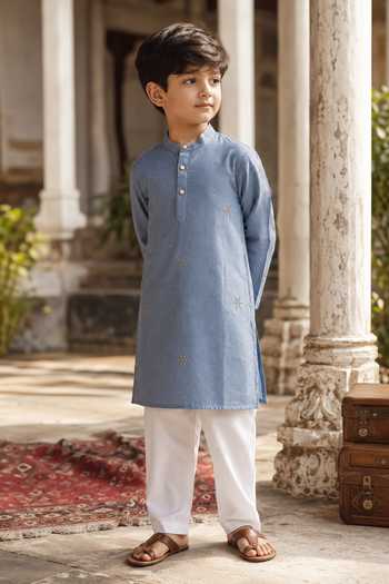 Funny Bones Clothings Dusty Starlight Hand Embroidered Kurta Set 