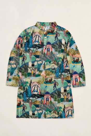 Buy_Funny Bones Clothings_Multi Color Silk Storybook Menagerie Printed Kurta Set _Online_at_Aza_Fashions