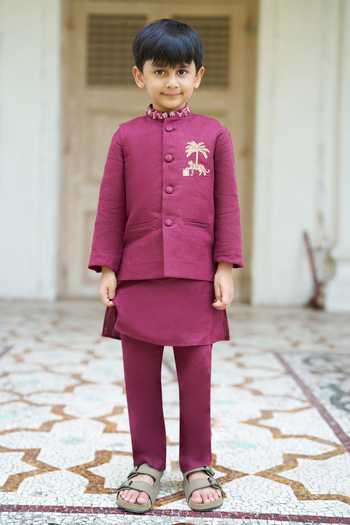 Funny Bones Clothings Palm & Panther Embroidered Bundi Set 