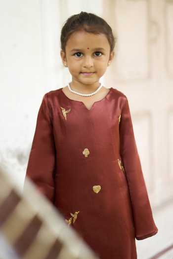 Funny Bones Clothings_Brown Silk The Wanderers Kurta And Pant Set _Online_at_Aza_Fashions