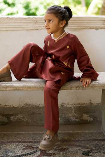 Shop_Funny Bones Clothings_Brown Silk The Wanderers Kurta And Pant Set _Online_at_Aza_Fashions