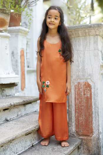 Funny Bones Clothings Terra Bloom Embroidered Kurta & Palazzo Set 