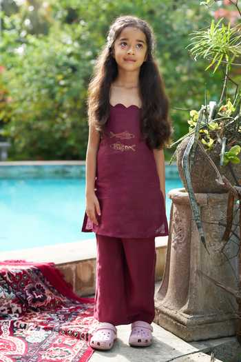 Funny Bones Clothings Linen Embroidered Kurta & Palazzo Set 