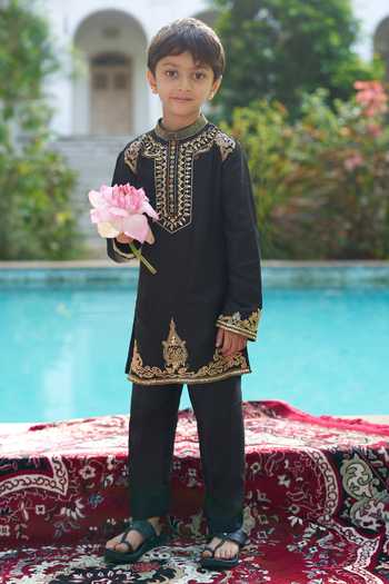 Funny Bones Clothings Shahenshah Pure Silk Embroidered Kurta Set 