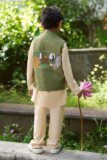 Funny Bones Clothings Wild Kingdom Embroidered Bundi & Kurta Set 