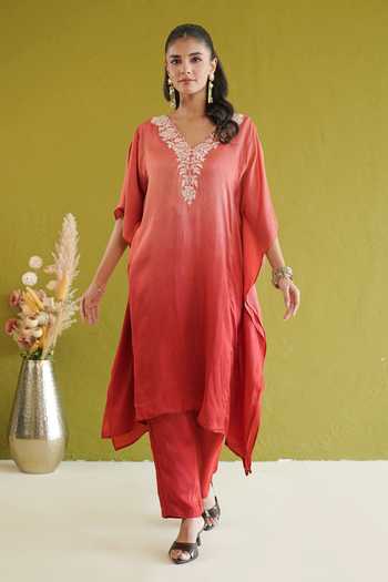 Masoomm Ombre Embroidered Kaftan & Pant Set 