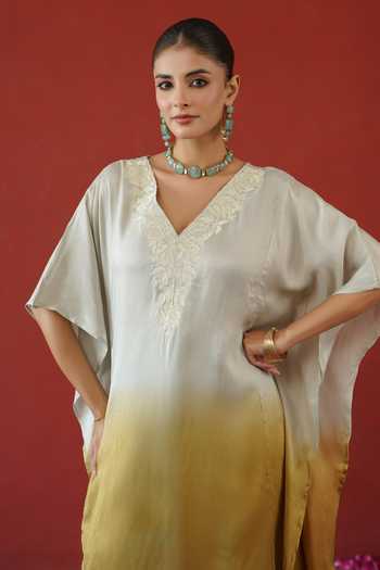 Buy Masoomm Ivory Shantoon V-neck Ombre Embroidered Kaftan And Pant Set Online at Aza Fashions Buy_Masoomm_Ivory Shantoon V-neck Ombre Embroidered Kaftan And Pant Set _Online_at_Aza_Fashions