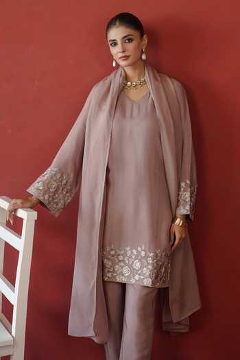 Masoomm Purple Shantoon, Organza V-neck Floral Zari Embroidered Kurta Set Online at Aza Fashions Masoomm_Purple Shantoon, Organza V-neck Floral Zari Embroidered Kurta Set _Online_at_Aza_Fashions