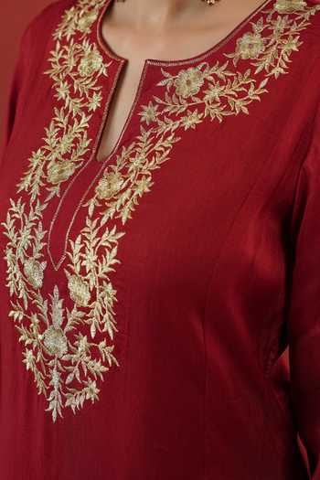 Buy Masoomm Red Shantoon Notched Neck Placement Embroidered Kurta And Pant Set Online at Aza Fashions Buy_Masoomm_Red Shantoon Notched Neck Placement Embroidered Kurta And Pant Set _Online_at_Aza_Fashions