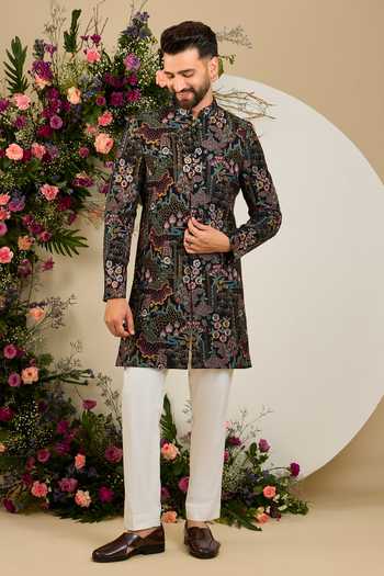 Kasbah Savile Tropical Floral Embroidered Sherwani 