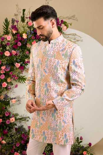 Buy Kasbah Pink Silk Floral Thread Embroidered Sherwani Online at Aza Fashions Buy_Kasbah_Pink Silk Floral Thread Embroidered Sherwani _Online_at_Aza_Fashions