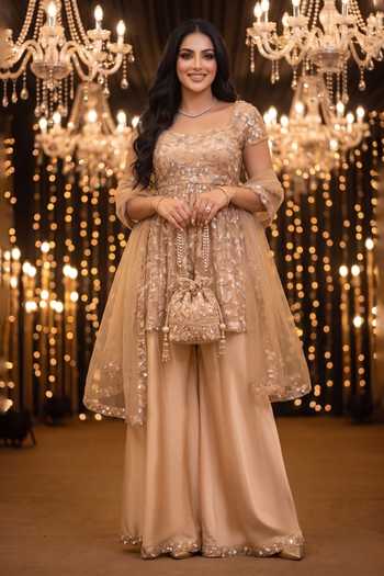 B'Infinite Embroidered Net Kurta & Sharara Set 