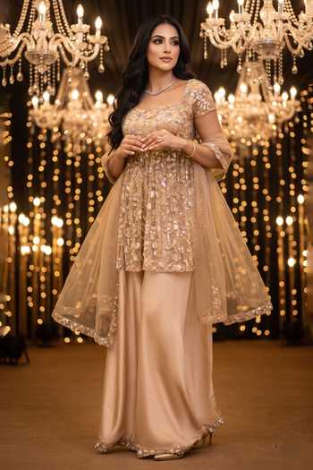 Buy B'Infinite Gold Net Sweetheart Neck Embroidered Kurta And Sharara Set Online at Aza Fashions Buy_B'Infinite_Gold Net Sweetheart Neck Embroidered Kurta And Sharara Set _Online_at_Aza_Fashions