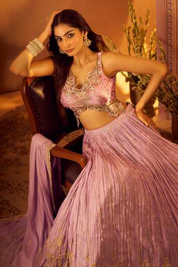 Samyukta Singhania Embroidered Silk Blouse Lehenga Set 