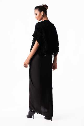 Nupur Kanoi Fur Gilet With Front Knot Skirt Set