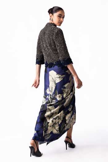 Nupur Kanoi Sequinned Crop Blazer With Front Knot Skirt 