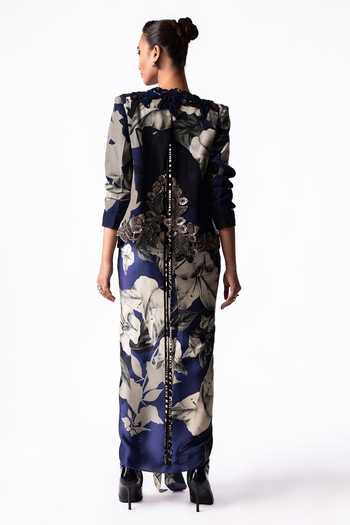 Nupur Kanoi Slit Blazer With Draped Bustier Dress Set
