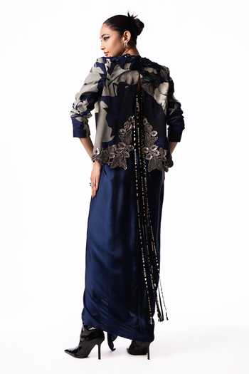 Nupur Kanoi Slit Blazer With Draped Bustier Dress