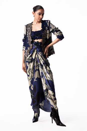 Nupur Kanoi Slit Blazer With Front Knot Skirt Set