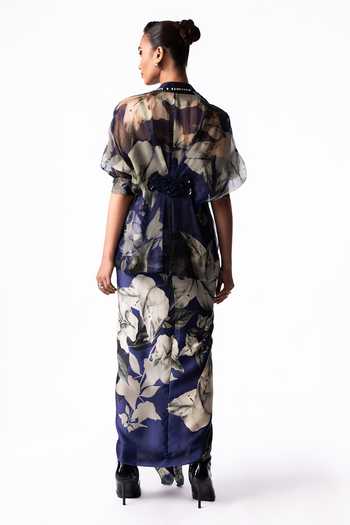 Nupur Kanoi Organza Peplum Jacket With Draped Dress 
