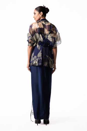 Nupur Kanoi Organza Peplum Jacket With Draped Dress 