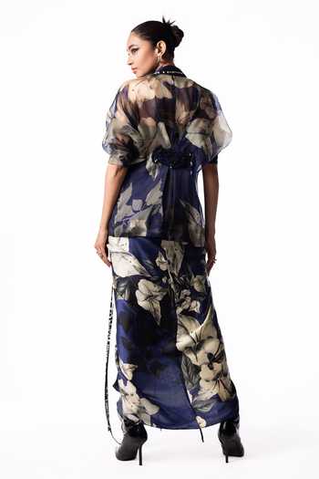 Nupur Kanoi Organza Peplum Jacket With Front Knot Skirt Set