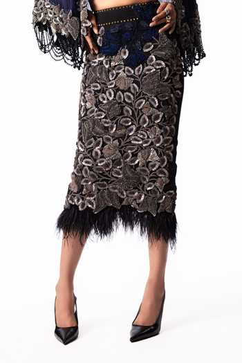 Buy Nupur Kanoi Blue Crepe, Chiffon, Lycra Square Neck Short Cape With Feather Pencil Skirt Set Online at Aza Fashions Buy_Nupur Kanoi_Blue Crepe, Chiffon, Lycra Square Neck Short Cape With Feather Pencil Skirt Set _Online_at_Aza_Fashions