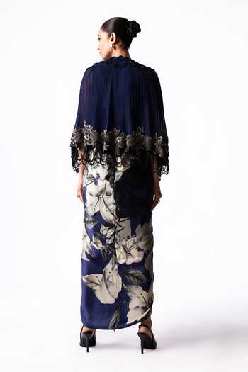 Nupur Kanoi Short Cape With Draped Printed Bustier Dress