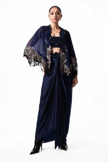 Nupur Kanoi Short Cape With Front Knot Skirt Set