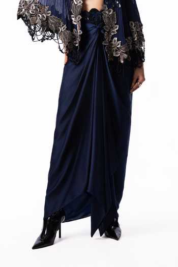 Nupur Kanoi Blue Crepe, Chiffon, Lycra, Satin Open Short Cape With Front Knot Skirt Set Online at Aza Fashions Nupur Kanoi_Blue Crepe, Chiffon, Lycra, Satin Open Short Cape With Front Knot Skirt Set _Online_at_Aza_Fashions