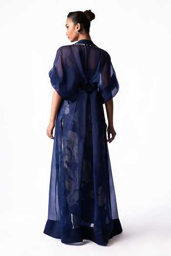Nupur Kanoi Organza Long Jacket With Draped Printed Dress