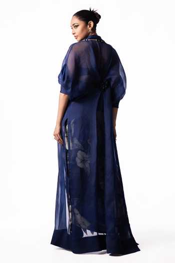 Nupur Kanoi Organza Long Jacket With Front Knot Skirt Set