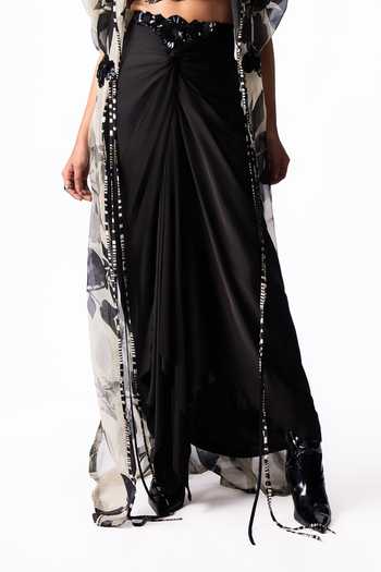 Buy Nupur Kanoi Off White Organza, Crepe, Lycra, Satin Printed Long Jacket With Knot Skirt Set Online at Aza Fashions Buy_Nupur Kanoi_Off White Organza, Crepe, Lycra, Satin Printed Long Jacket With Knot Skirt Set _Online_at_Aza_Fashions