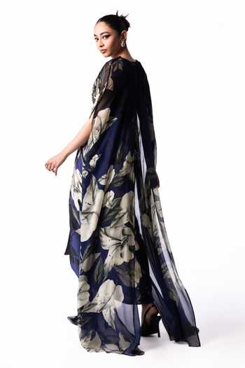 Nupur Kanoi Printed Cape With Draped Dress